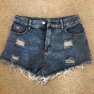 Blue high rise denim shorts